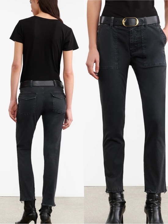 Nili Lotan Pants - Nili Lotan Jenna Cotton Pants Carbon Grey Washed Black Raw Hem